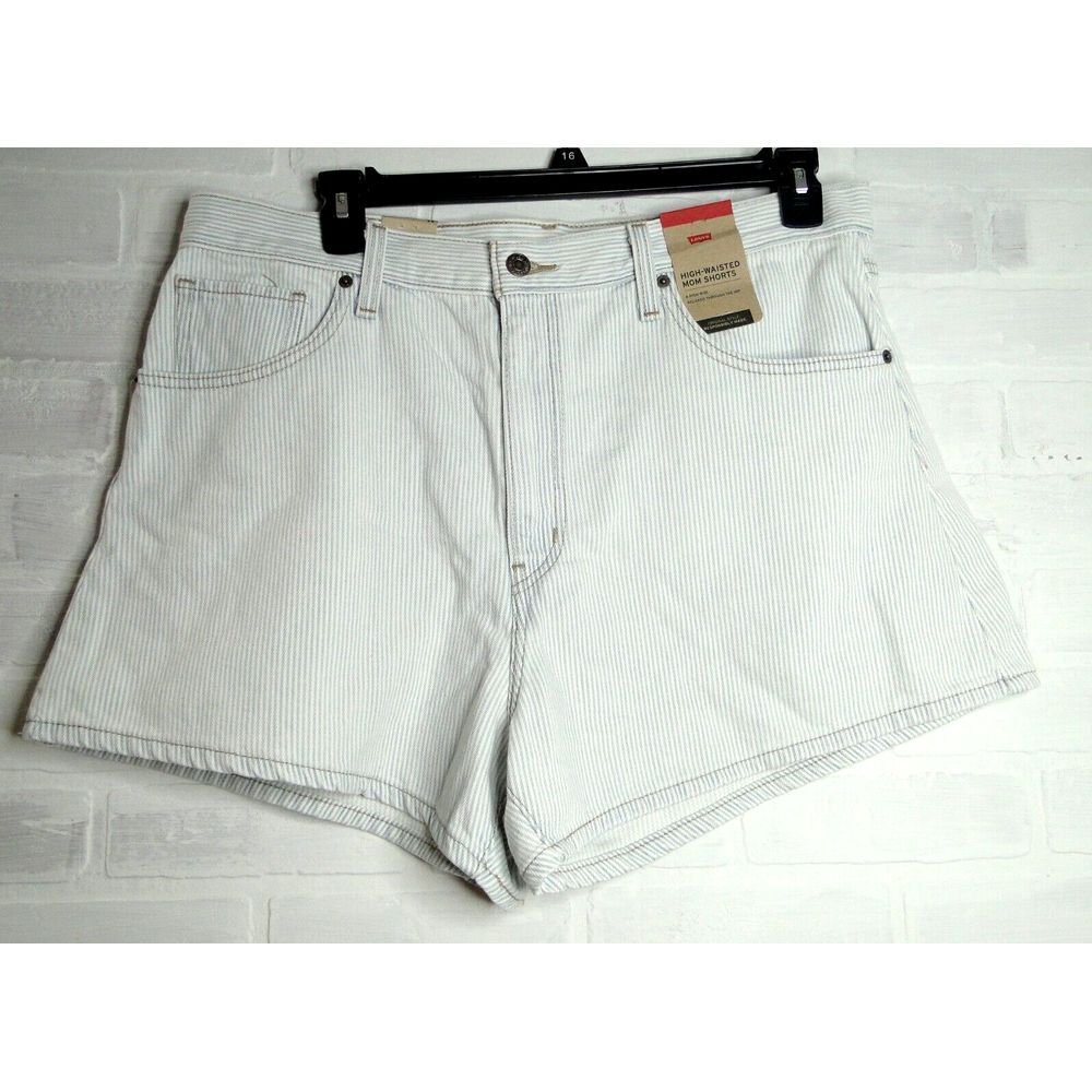 Levis High Waisted Womens 34 Light Blue stripped  Shorts Relaxed Denim A19650003